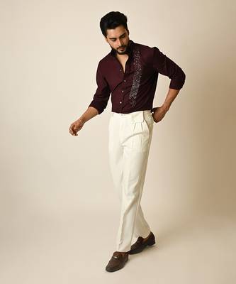 Wine terrycot embroidered thread drowning shirt 2