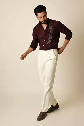 Wine terrycot embroidered thread drowning shirt