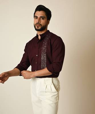 Wine terrycot embroidered thread drowning shirt 3