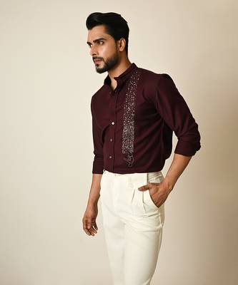 Wine terrycot embroidered thread drowning shirt 5