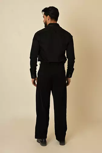 Black giza cotton embroidered thread broken honeycomb embellished shirt
