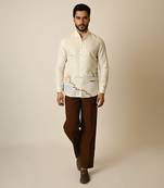 Off white pure linen embroidered thread sunset shirt