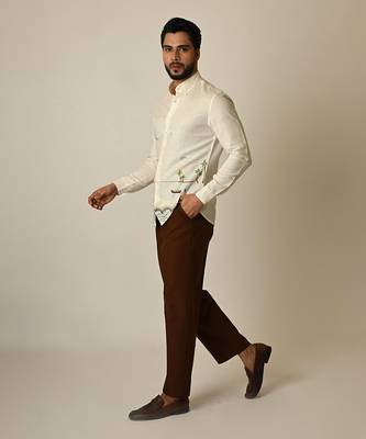 Off white pure linen embroidered thread sunset shirt 3