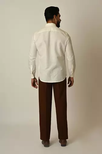 Off white pure linen embroidered thread sunset shirt