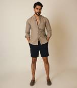 Beige pure linen embroidered thread splash shirt