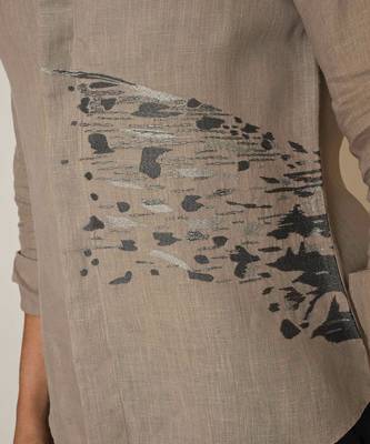 Beige pure linen embroidered thread splash shirt 4