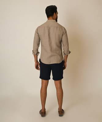 Beige pure linen embroidered thread splash shirt 5