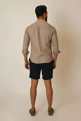 Beige pure linen embroidered thread splash shirt