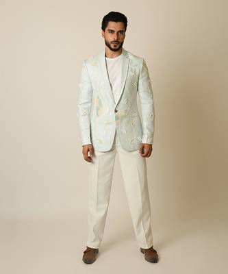 Light blue linen thread embellished blazer 1