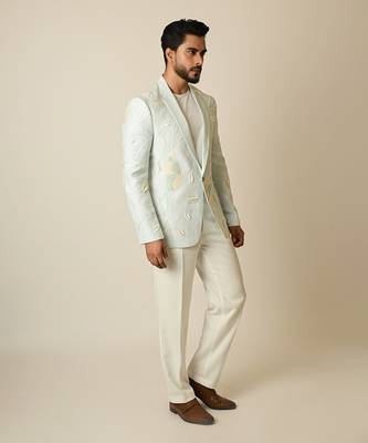 Light blue linen thread embellished blazer 2
