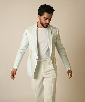 Light blue linen thread embellished blazer 3
