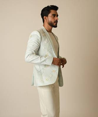 Light blue linen thread embellished blazer 4