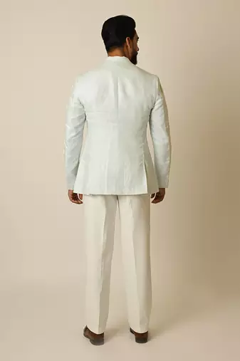 Light blue linen thread embellished blazer