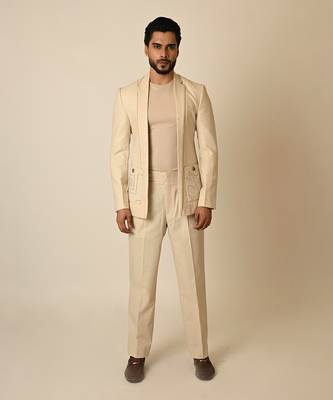 Dusty beige linen applique embroidered blazer 1