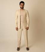 Dusty beige linen applique embroidered blazer