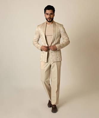 Pastel pink linen satin blend threadwork blazer 1