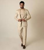 Pastel pink linen satin blend threadwork blazer