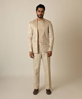 Pastel pink linen satin blend threadwork blazer 2