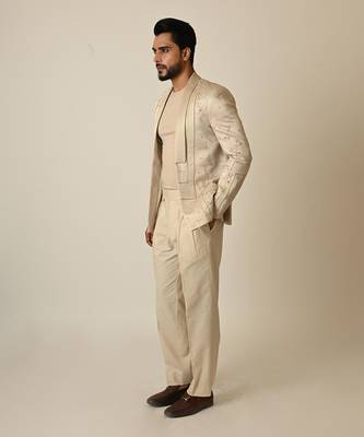 Pastel pink linen satin blend threadwork blazer 3