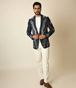 Dark blue denim thread embroidered blazer