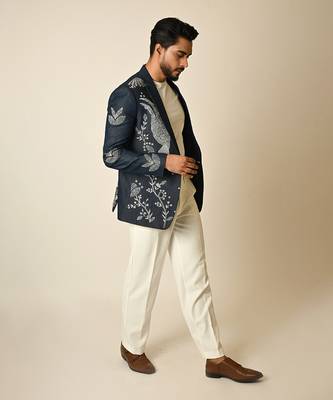 Dark blue denim thread embroidered blazer 3