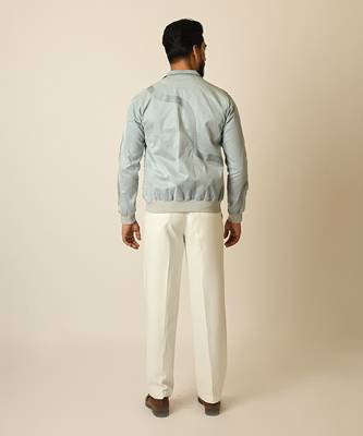 Baby blue suede thread embroidered bomber jacket 5