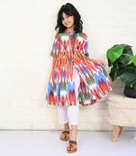 White cotton printed ikat kurta set