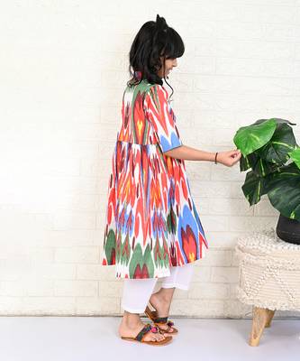 White cotton printed ikat kurta set 3