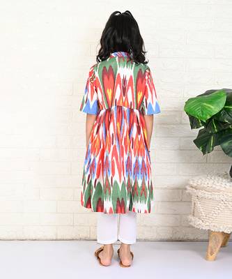 White cotton printed ikat kurta set 4