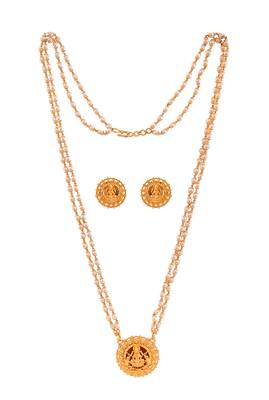 Off-white pearl necklace with Laxmi pendant and earrings set MEDIUM length 3