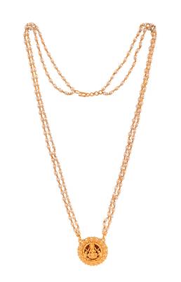 Off-white pearl necklace with Laxmi pendant and earrings set MEDIUM length 4