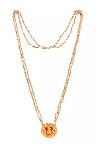 Off-white pearl necklace with Laxmi pendant and earrings set MEDIUM length