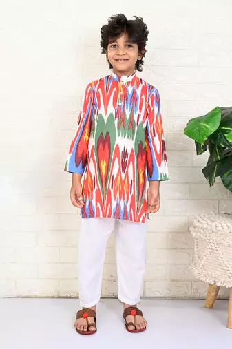 Multi color cotton printed kurta set