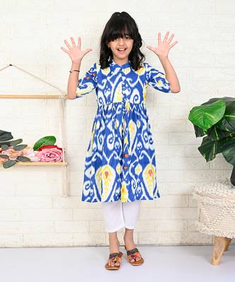 Blue cotton printed kurta set 1