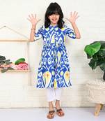 Blue cotton printed kurta set