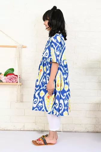 Blue cotton printed kurta set