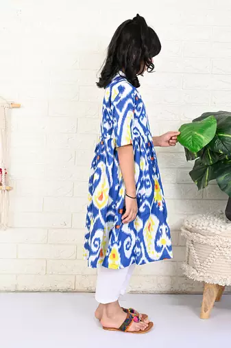 Blue cotton printed kurta set