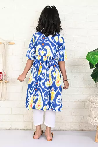 Blue cotton printed kurta set