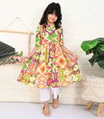 Multi color cotton printed kurta set