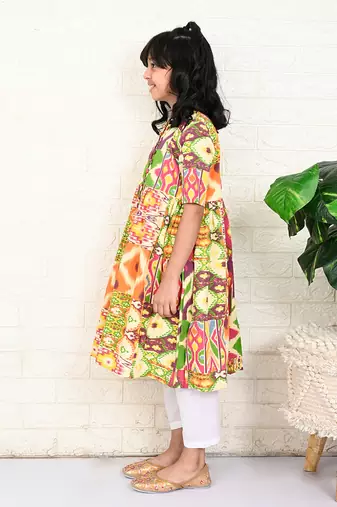 Multi color cotton printed kurta set