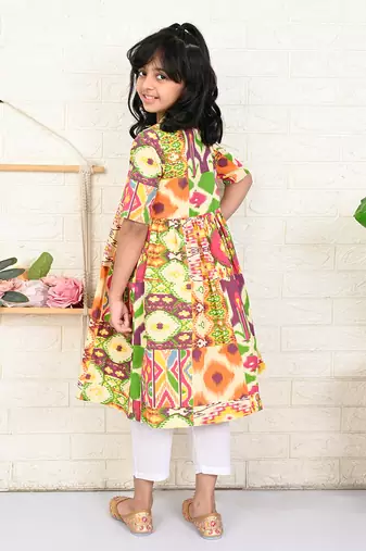 Multi color cotton printed kurta set