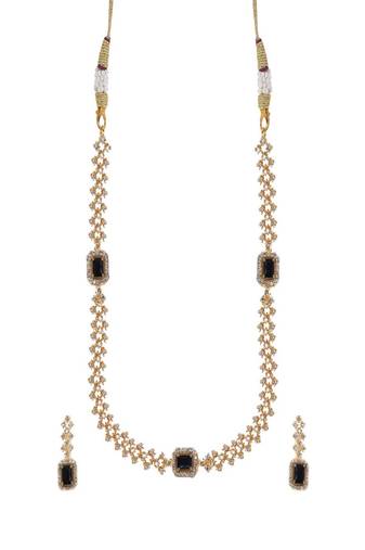 Black three stone american diamond necklace set