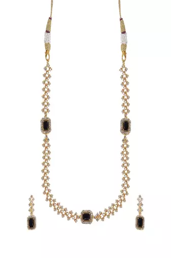 Black three stone american diamond necklace set