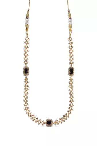 Black three stone american diamond necklace set