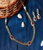 Red three stone american diamond necklace set