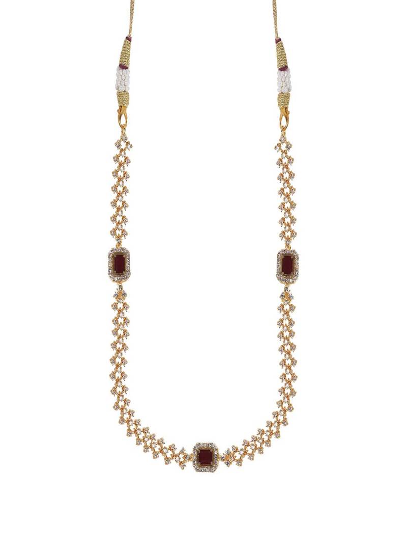 Red three stone american diamond necklace set