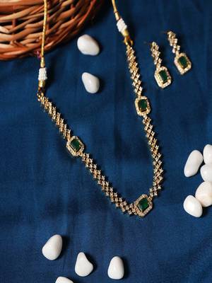 Green three stone american diamond necklace set 1
