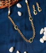 Green three stone american diamond necklace set
