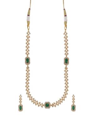 Green three stone american diamond necklace set 2