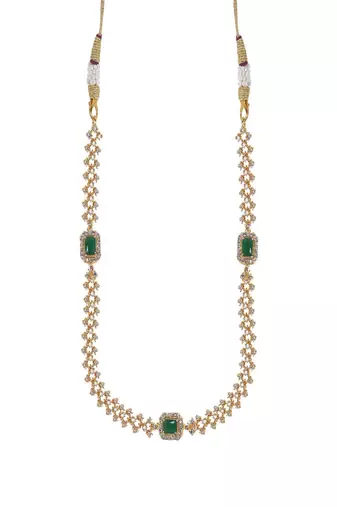 Green three stone american diamond necklace set